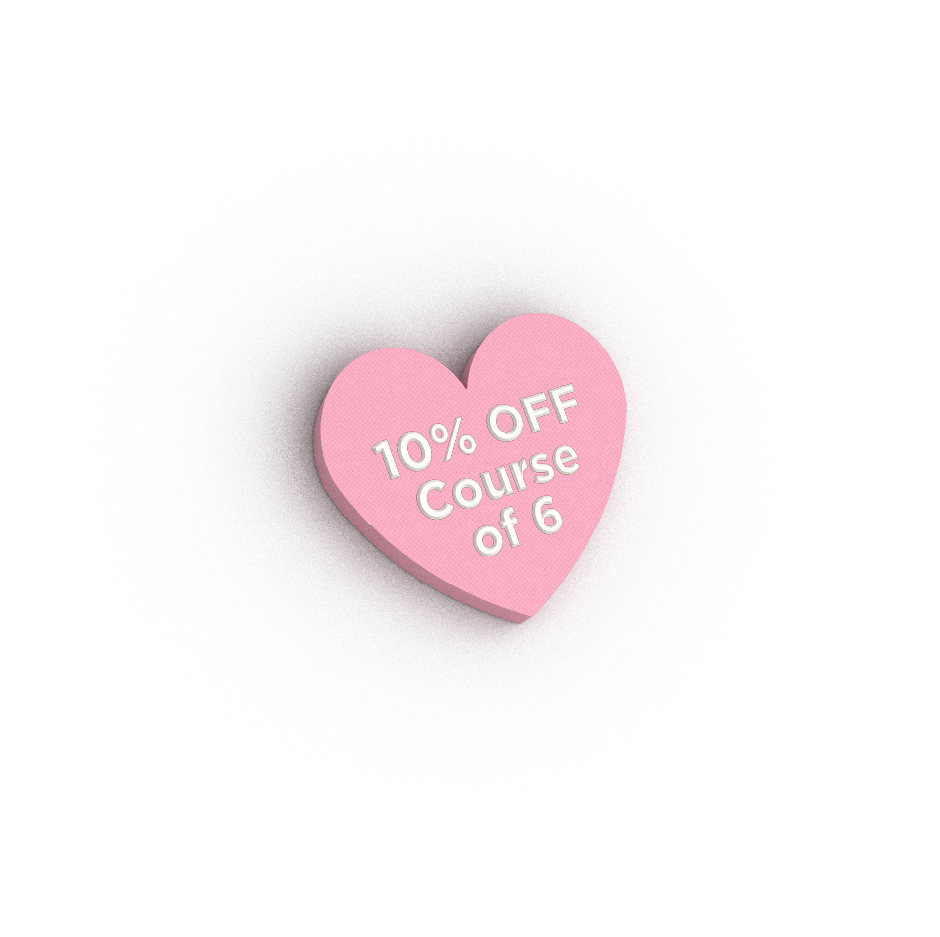Get 10% OFF ALL Laser areas Courses of 6 pink candy heart